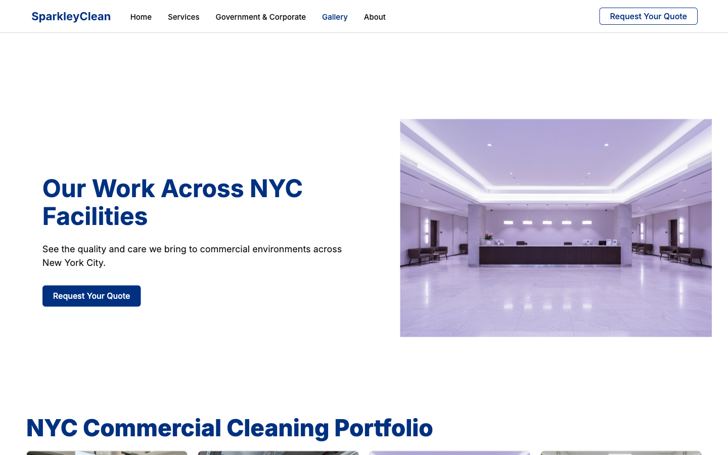 SparkleyClean gallery page screenshot in a desktop browser frame.